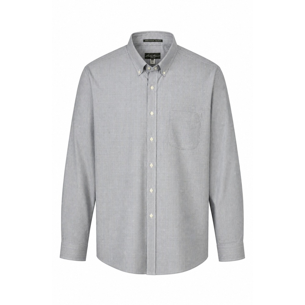 Eddie Bauer Mens 3XLT Gray White Micro Check Shirt Wrinkle‎ Resistant Cotton